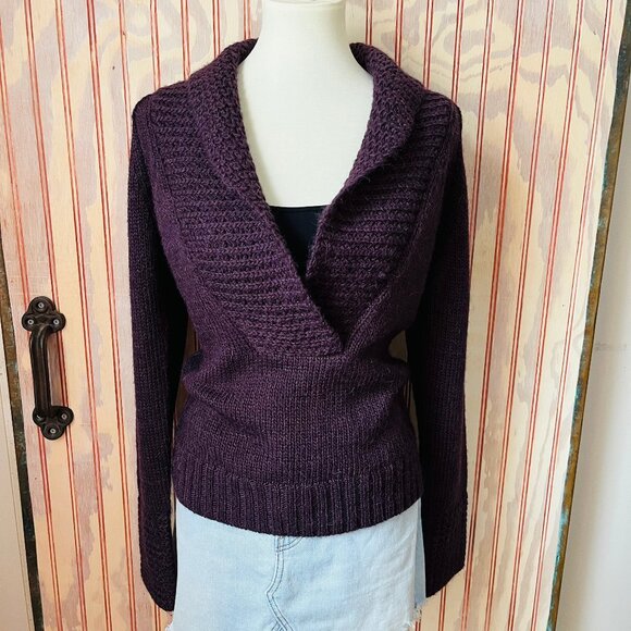 Loft Plum Purple Shawl Collar Long Sleeve Knit Sweater Size M - Picture 1 of 8